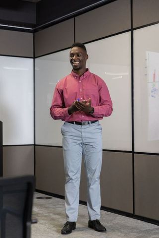 Confident professional presenting business strategy