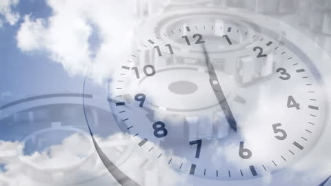 Conceptual Time Lapse with Clock and Clouds Animation