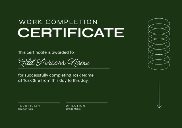 Professional Dark Green Work Completion Certificate Template - Download Free Stock Templates Pikwizard.com