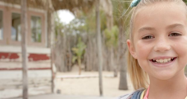 Smiling Little Girl Outdoors with Rustic Background - Download Free Stock Images Pikwizard.com