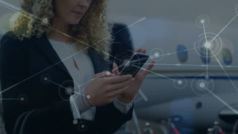 Businesswoman Analyzing Data on Smartphone with Graph Overlay