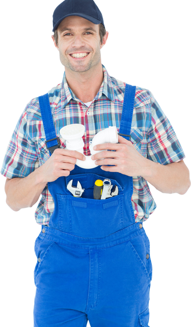 Transparent Background Smiling Plumber Holding Sink Pipe - Download Free Stock Videos Pikwizard.com