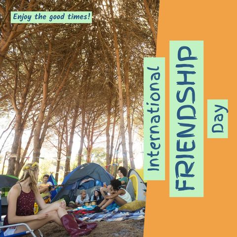 Celebrating Friendship Day with Diverse Group Camping Outdoors