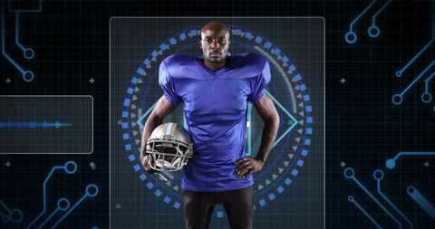 American Football Player with Futuristic Digital Interface