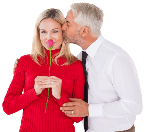 Happy couple sharing romantic moment with flower kiss transparent background