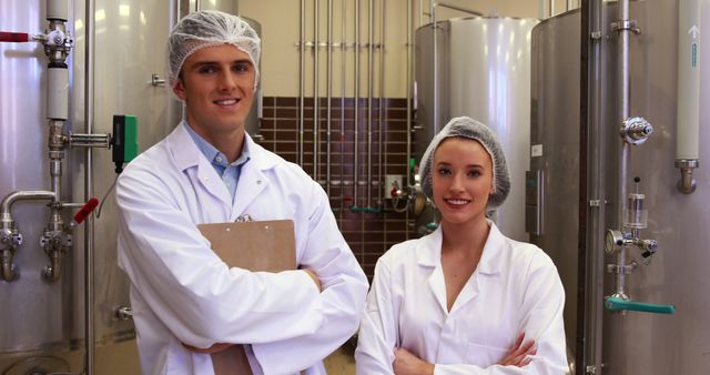 Young Professionals in a Modern Brewery with Crossed Arms - Download Free Stock Images Pikwizard.com