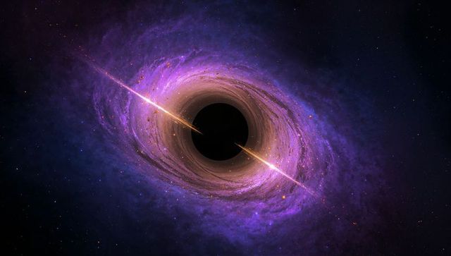 Vivid cosmic black hole with relativistic jets in deep space