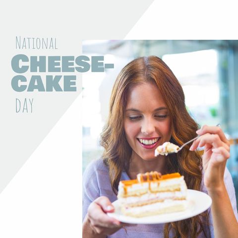 Woman Celebrating National Cheesecake Day with Delicious Dessert