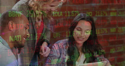 Diverse Business Team Analyzing Stock Market on Tablet