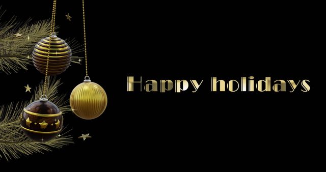 Festive Holiday Greeting with Gold Baubles on Black Background - Download Free Stock Images Pikwizard.com