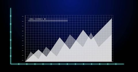 Futuristic data visualization with rising graph on blue grid