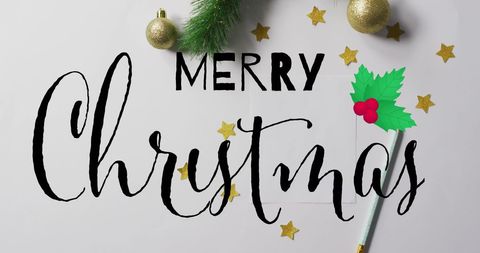 Festive Merry Christmas Graphic with Holiday Decorations