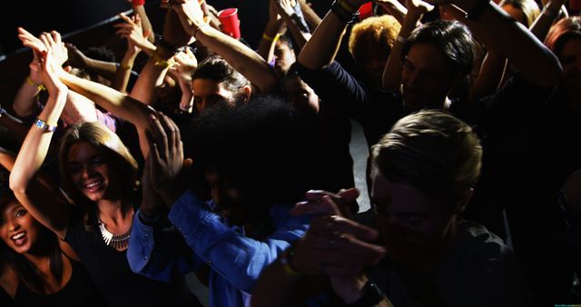 Diverse Group Enjoying Nightclub Party with Hands in the Air - Download Free Stock Photos Pikwizard.com