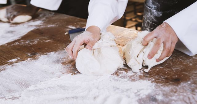 Baker Kneading Dough on Wooden Surface - Download Free Stock Images Pikwizard.com