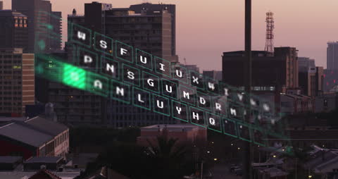 Futuristic Data Overlay Against Urban Backdrop