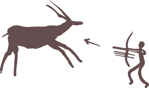 Primitive archer and antelope silhouette on transparent background