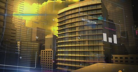 Futuristic Digital Business Landscape Over Modern Cityscape