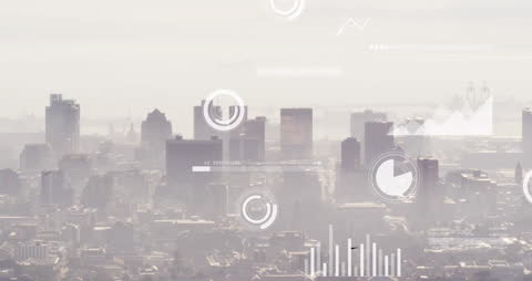 Cityscape with Abstract Data Visualizations Concept