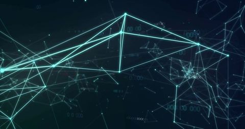 Glowing Teal Mesh Network Connecting Nodes for Futuristic Digital Data Visualization