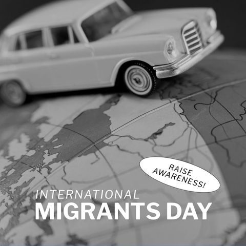 international migrants day message with car on globe - Download Free Stock Templates Pikwizard.com