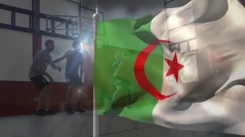 Algerian Flag and Basketball Players Symbolizing National Unity in Sports