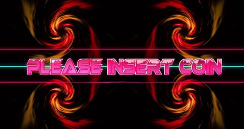Retro Arcade Insert Coin Text on Digital Swirl Background