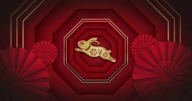 Chinese New Year Celebration Red Background with Gold Rabbit Design - Download Free Stock Images Pikwizard.com