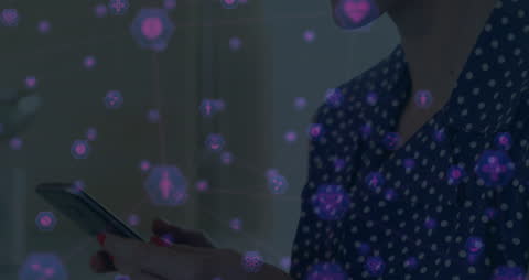Businesswoman Using Smartphone with Digital Media Icons Animation