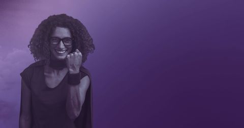 Happy Woman Dressed as Superhero Celebrating Success