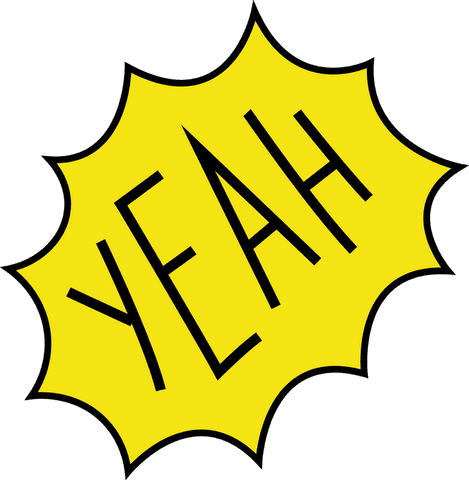 Energetic yeah text in yellow comic explosion on transparent background