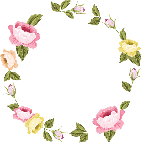 Floral Wreath With Pink and Yellow Flowers on Transparent Background