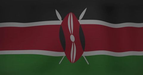 Kenyan national flag waving with spear and shield emblem