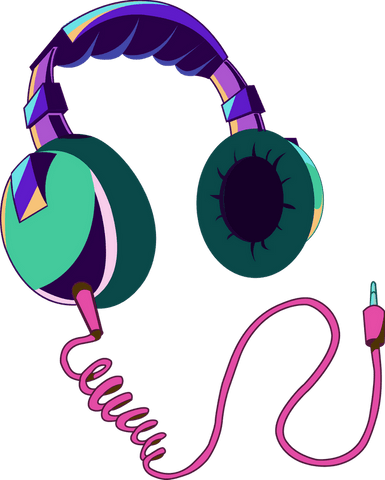 Colorful transparent headphones with coiled cable icon