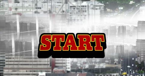 Start Text Overlay on Vibrant Cityscape Background