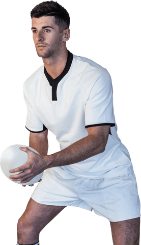 Rugby Player Holding Ball in Transparent Background