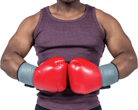 Fit man wearing red boxing gloves transparent background