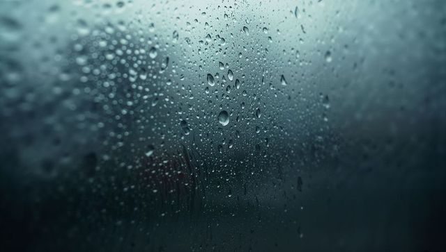 Moody Raindrops on Window Glass Highlighting Tranquil Atmosphere