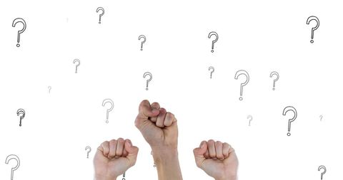 Raising Fists Amid Floating Question Marks Symbol of Inquiry and Protest - Download Free Stock Images Pikwizard.com