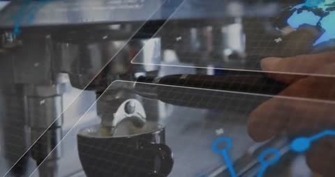 Digital Precision in Espresso Brewing with Modern Technology Overlay