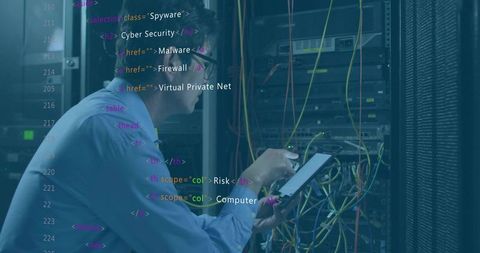 It technician analyzing server room infrastructure