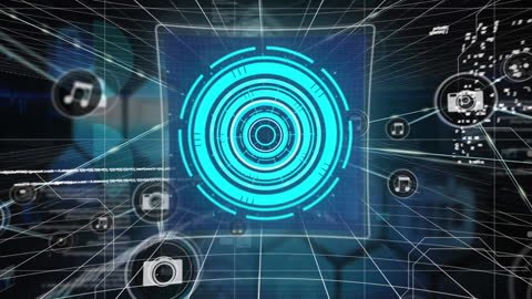 Futuristic Digital Network with Data Connections and Interfaces