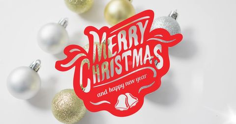 Festive Christmas Baubles with Merry Christmas Text Overlay