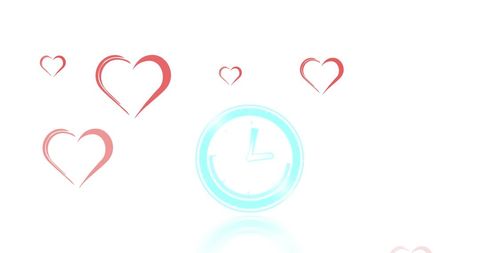 Neon Clock with Falling Red Hearts on White Background - Download Free Stock Images Pikwizard.com