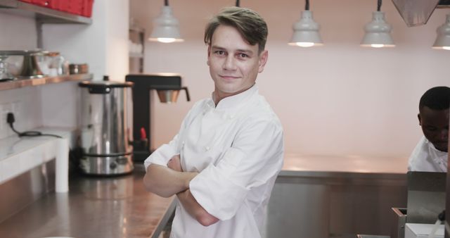 Confident Chef Posing with Arms Crossed in Professional Kitchen - Download Free Stock Images Pikwizard.com