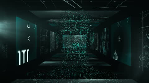 Digital Face Composed of Binary Code with Abstract Background