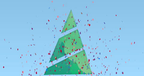 Festive Confetti Falling Over Minimalist Christmas Tree