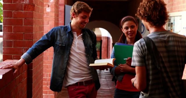 Students Socializing in School Hallway with Books and Notebooks - Download Free Stock Images Pikwizard.com