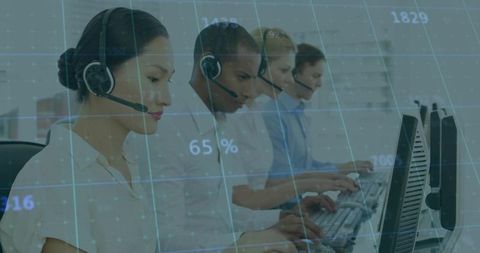 Call Center Team Working with Dynamic Data Overlay for Efficiency
