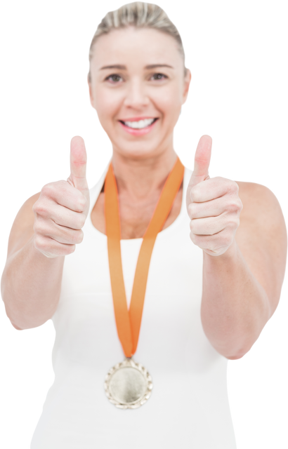 Female Athlete with Winner Medal Showing Transparent Thumbs Up - Download Free Stock Videos Pikwizard.com