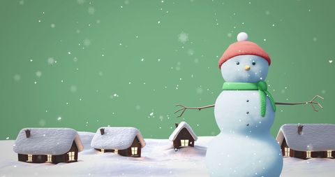 Cheerful Snowman in Snowy Village at Sunset - Download Free Stock Images Pikwizard.com